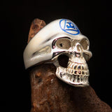 Excellent crafted Men's Masonic Ring Blue Archer Skull - Sterling Silver - BikeRing4u