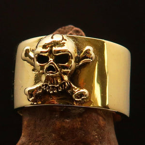 Excellent crafted Men's Pirate Band Ring Jolly Roger Skull - Solid Brass - BikeRing4u