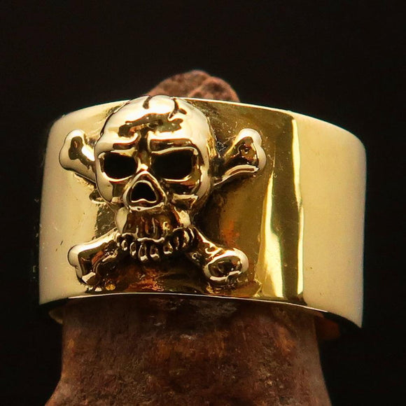 Excellent crafted Men's Pirate Band Ring Jolly Roger Skull - Solid Brass - BikeRing4u
