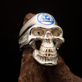 Excellent crafted Men's Masonic Ring Blue Archer Skull - Sterling Silver - BikeRing4u