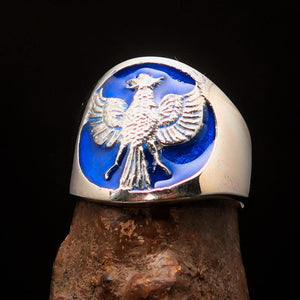 Excellent crafted ancient Men's Garuda Ring Blue - Sterling Silver - BikeRing4u
