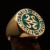 Nicely crafted Men's ancient Viking Runes Ring Green - Solid Brass - BikeRing4u
