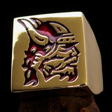 Perfectly crafted Men's Ring Viking Warrior Red - Solid Brass - BikeRing4u