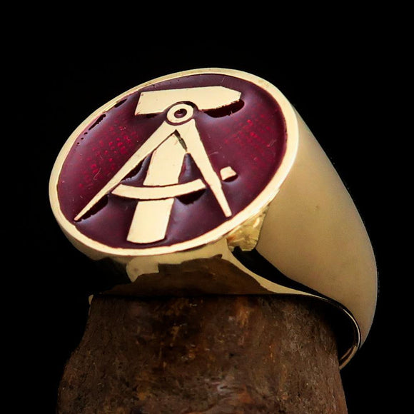 Perfectly crafted Men's GDR Socialist Ring Hammer Compasses Red - Solid Brass - BikeRing4u