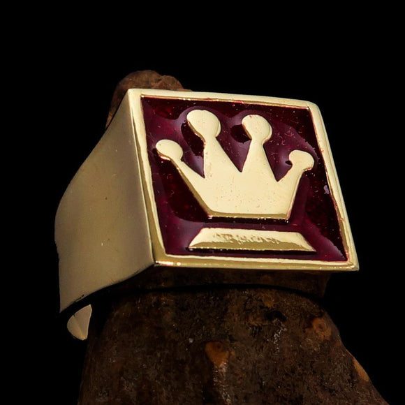 Perfectly crafted Men's Chess Player Ring Queen's Crown Red - Solid Brass - BikeRing4u