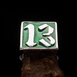 Excellent crafted Men's green lucky Number 13 Ring - Sterling Silver - BikeRing4u