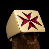 Nicely crafted Men's Knight Ring Maltese Red Cross - Solid Brass - BikeRing4u