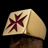 Nicely crafted Men's Knight Ring Maltese Red Cross - Solid Brass - BikeRing4u