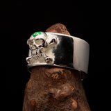 Excellent crafted Outlaw green 1% Jolly Roger Skull Band Ring - Sterling Silver - BikeRing4u