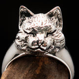 Excellent crafted happy sleeping Cat Ring - antiqued Sterling Silver - BikeRing4u