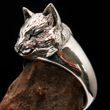 Excellent crafted happy sleeping Cat Ring - antiqued Sterling Silver - BikeRing4u