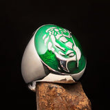 Excellent crafted Men's Aquarius Ring green Zodiac - Sterling Silver - BikeRing4u