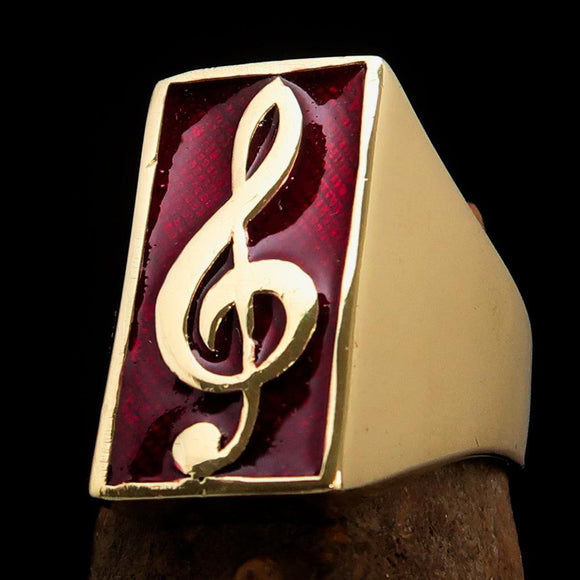 Excellent crafted Men's Musician Ring Red Treble Clef Symbol - Solid Brass - BikeRing4u