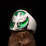 Excellent crafted ancient Men's Green Garuda Ring - Sterling Silver - BikeRing4u