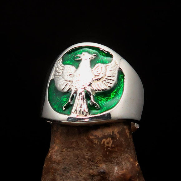 Excellent crafted ancient Men's Green Garuda Ring - Sterling Silver - BikeRing4u