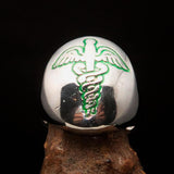 Excellent crafted Men's Green Medical Doctor Seal Ring - Sterling Silver - BikeRing4u
