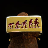 Excellent crafted rectangle shaped red Human Evolution Ring - solid Brass - BikeRing4u