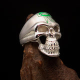 Excellent crafted Men's Skull Ring Green Eye of Ra - Sterling Silver - BikeRing4u
