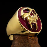 Excellent crafted oval Men's red Vampire Skull Ring - solid Brass - BikeRing4u