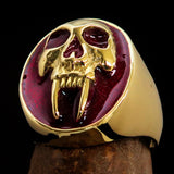 Excellent crafted oval Men's red Vampire Skull Ring - solid Brass - BikeRing4u