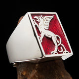 Perfectly crafted Men's Red Griffin Ring Griffon - Sterling Silver - BikeRing4u