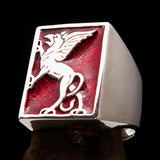 Perfectly crafted Men's Red Griffin Ring Griffon - Sterling Silver - BikeRing4u