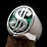 Excellent crafted Men's Currency Ring US Dollar Symbol Green - Sterling Silver - BikeRing4u