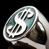 Excellent crafted Men's Currency Ring US Dollar Symbol Green - Sterling Silver - BikeRing4u