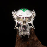 Excellent crafted Men's Vampire Skull Ring Green Diamond 13 - Sterling Silver - BikeRing4u