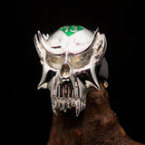 Excellent crafted Men's Vampire Skull Ring Green Diamond 13 - Sterling Silver - BikeRing4u