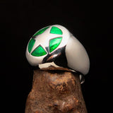 Excellent crafted Men's US Marshall Ring green Star - Sterling Silver - BikeRing4u