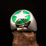 Excellent crafted Men's US Marshall Ring green Star - Sterling Silver - BikeRing4u