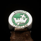 Excellent crafted Men's green Knights Templar Ring - Sterling Silver - BikeRing4u