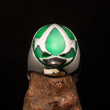 Excellent crafted ancient Men's green Assassin Ring - Sterling Silver - BikeRing4u