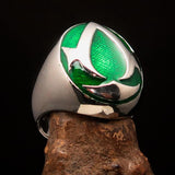 Excellent crafted ancient Men's green Assassin Ring - Sterling Silver - BikeRing4u