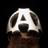 Mirror polished Men's Sterling Silver Initial Ring one bold Letter A - BikeRing4u