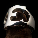 Mirror polished Men's Sterling Silver Initial Ring one bold Letter E - BikeRing4u