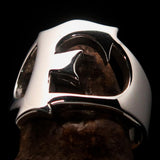 Mirror polished Men's Sterling Silver Initial Ring one bold Letter F - BikeRing4u