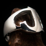 Mirror polished Men's Sterling Silver Initial Ring one bold Letter J - BikeRing4u
