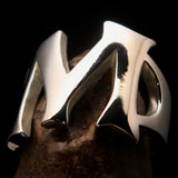 Mirror polished Men's Sterling Silver Initial Ring one bold Letter M - BikeRing4u