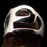 Mirror polished Men's Sterling Silver Initial Ring one bold Letter P - BikeRing4u