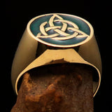 Nicely crafted Men's Triquetra Ring Celtic Triskelion Knot Green - Solid Brass - BikeRing4u