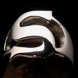 Mirror polished Men's Sterling Silver Initial Ring one bold Letter S - BikeRing4u