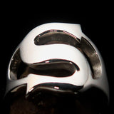 Mirror polished Men's Sterling Silver Initial Ring one bold Letter S - BikeRing4u