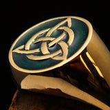 Nicely crafted Men's Triquetra Ring Celtic Triskelion Knot Green - Solid Brass - BikeRing4u