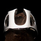 Mirror polished Men's Sterling Silver Initial Ring one bold Letter U - BikeRing4u