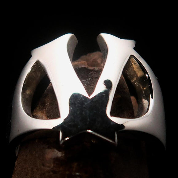 Mirror polished Men's Sterling Silver Initial Ring one bold Letter V - BikeRing4u