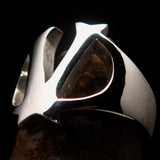 Mirror polished Men's Sterling Silver Initial Ring one bold Letter V - BikeRing4u
