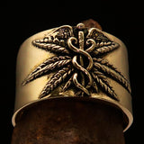 Excellent crafted Men's Medical Weed Ring Marihuana Leaf - Solid Brass - BikeRing4u