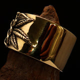 Excellent crafted Men's Medical Weed Ring Marihuana Leaf - Solid Brass - BikeRing4u